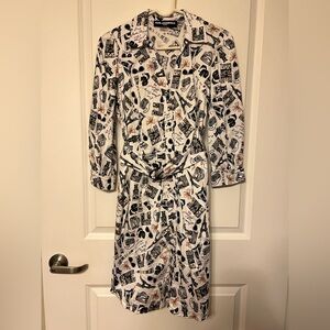 Karl Lagerfeld Black and White Graphic Long Sleeve Dress